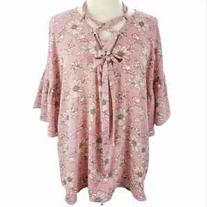 3/$25 🙌🏼 bobeau Floral Stripe Tie Neck Blouse M